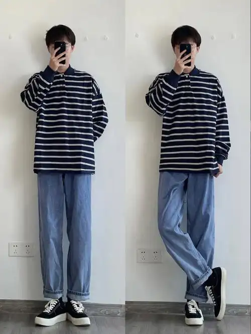 日常穿搭5g入秋男生条纹卫衣搭配