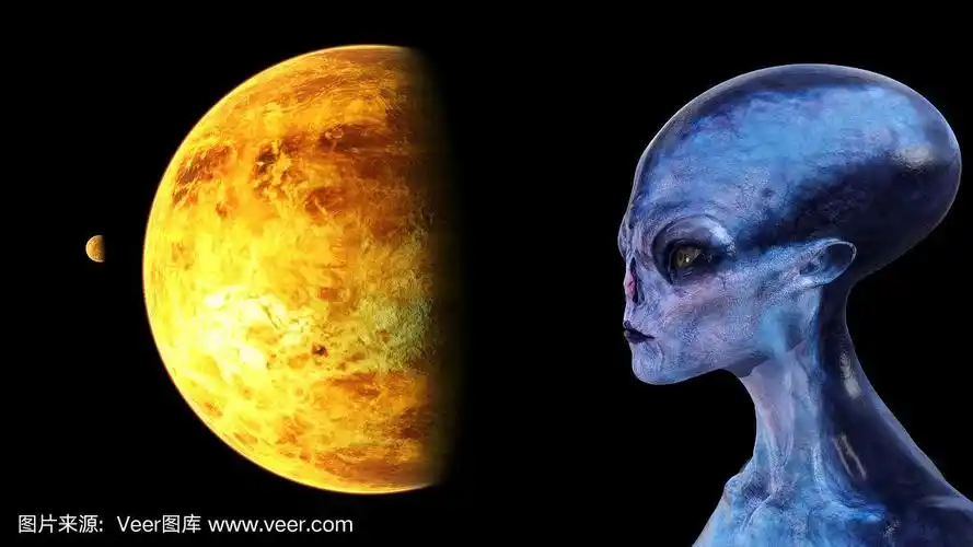 插图的轮廓蓝色的外星人与行星和小月亮在空间的背景.