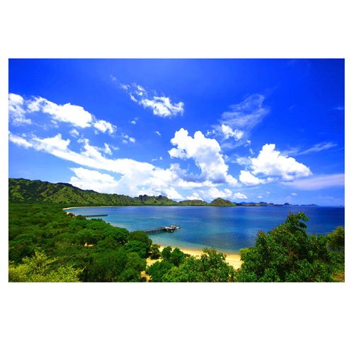 京佐(jingzuo)大自然蓝天白云风景装饰壁画有山有湖水有绿树山水墙贴