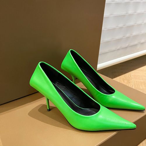 时髦精绿色尖头高跟鞋设计感细跟2021新款欧美网红单鞋女浅口皮鞋