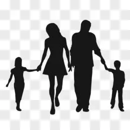 黑色四口之家手牵手背影装饰素材
