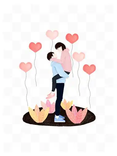 情人节情侣爱心气球扁平风卡通手绘人物拥抱