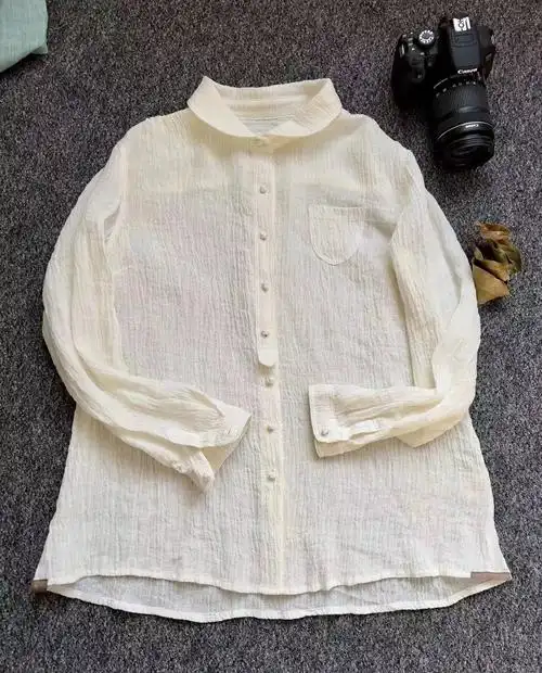 亚麻衬衫女轻奢女衬衫自然皱褶魅力素碰撞出优雅气质