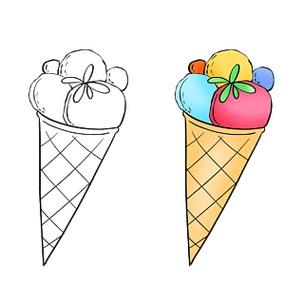 原创手绘儿童卡通填色简笔画冰淇淋球蛋筒