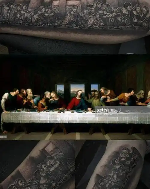 最后的晚餐纹身图片_腿部欧美写实最后的晚餐纹身图案