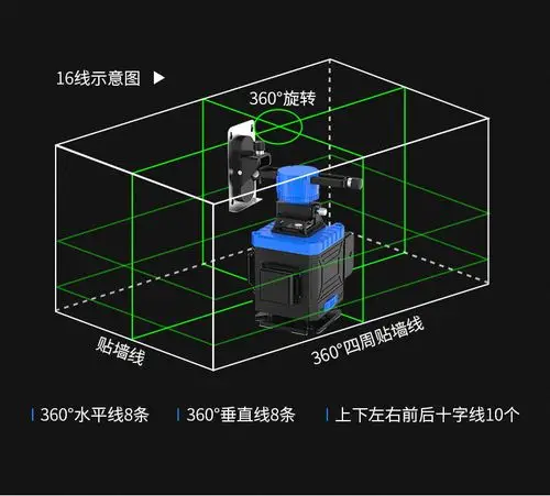 水平仪绿光8线12线16线蓝光激光高精度贴地仪贴墙仪墙地仪 德国欧司朗