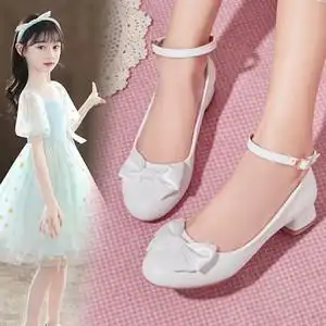 韩版新款女童皮鞋6-9-14岁中小学生白色舞蹈演出鞋四季儿童高跟鞋
