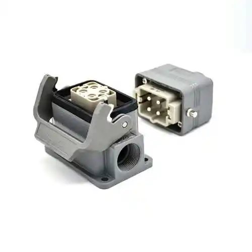 工业重载连接器h6b4芯镀银顶出口螺纹pg16表面安装公母对接铝合金外壳