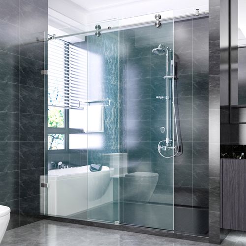 浴室一字字型推拉门吊轨淋浴移动钢化玻璃冲凉洗手间定制淋浴拉门