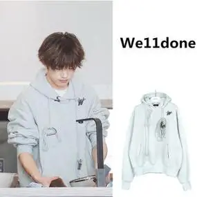 折扣购 we11done 易烊千玺谢娜同款系环口袋宽松连帽卫衣男女同款