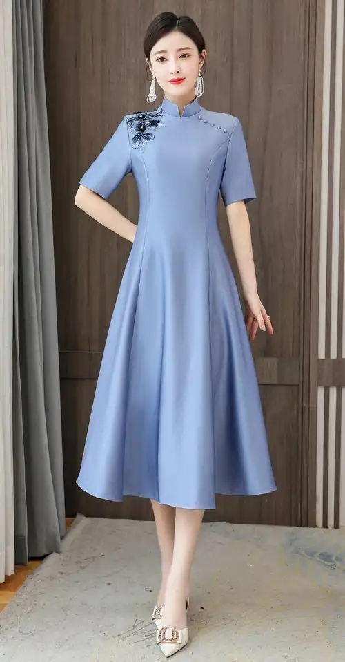 中年女士优雅气质礼服装婚宴喜婆婆礼服洋气年轻高端大气妈妈嫁女