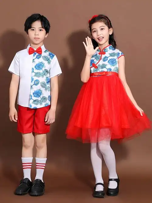 元旦儿童舞蹈演出服蓬蓬裙男女童幼儿园听我说小学生大合唱表演服