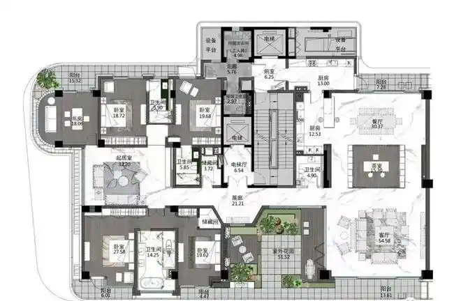 500平米豪宅气息满满的超级大平层户型