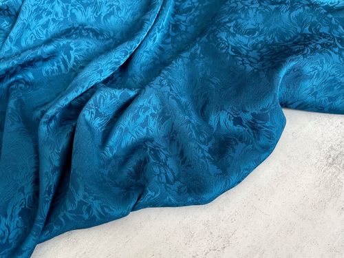 重磅光泽垂感 黛蓝色暗纹花朵提花麻纱缎面料汉服旗袍设计师布料