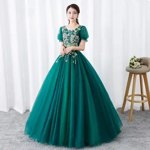 新款年会独唱演出服女影楼彩纱高贵优雅艺考主持美声晚礼服蓬蓬裙