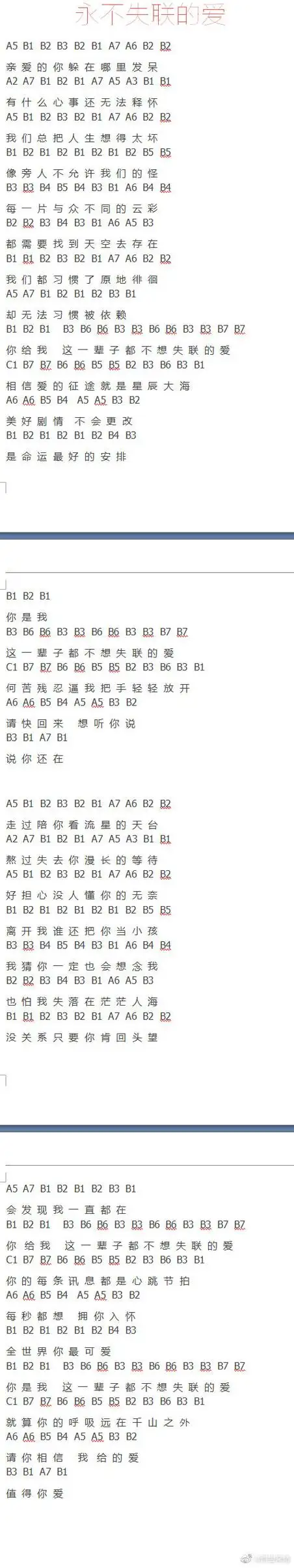 『永不失联的爱乐谱』『弹奏方法』按键对应琴键『精彩乐评』1,歌曲