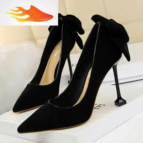 fish basket韩版性感婚鞋宴会显瘦高跟鞋女鞋细跟高跟绒面浅口尖头