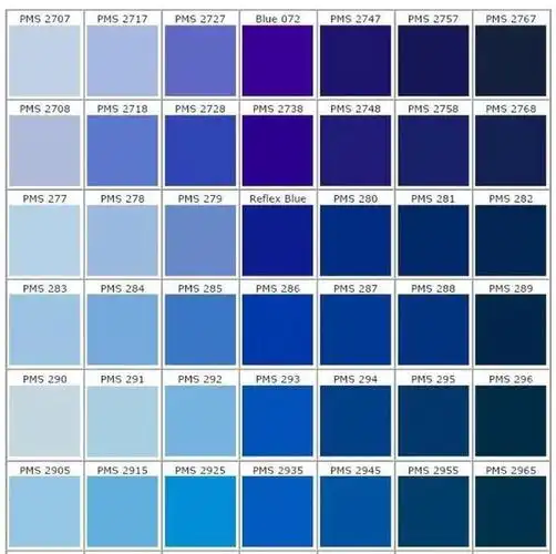 panton 蓝色分类色卡图 (图片来源:百度百科)看到这些水天相应的美景