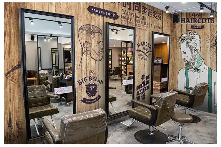 理发店专用墙纸网红理发店背景墙壁纸美发店洗头区墙纸发廊装修自粘