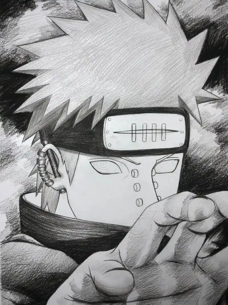 火影忍者动漫人物佩恩绘画过程图