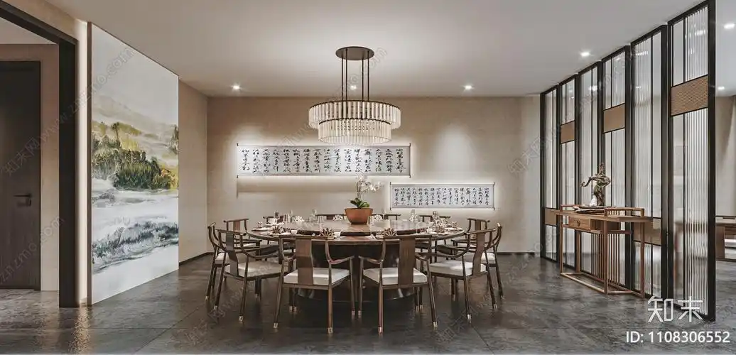 新中式餐厅包厢3d模型下载