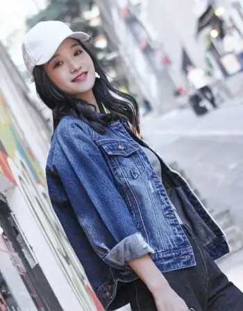 牛仔外套女2018春秋新款韩版宽松bf短款港风学生复古怪味少女上衣 深