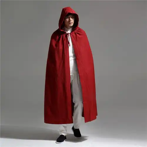 秋冬季斗篷男连帽披风古代衣服加绒加厚保暖御寒长袍打坐服男女同款