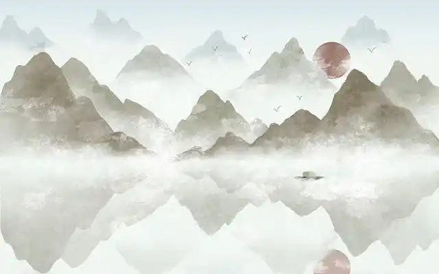 意境古风山水素材中国风水墨插画海报背景国潮山水中国风山水墨画二十