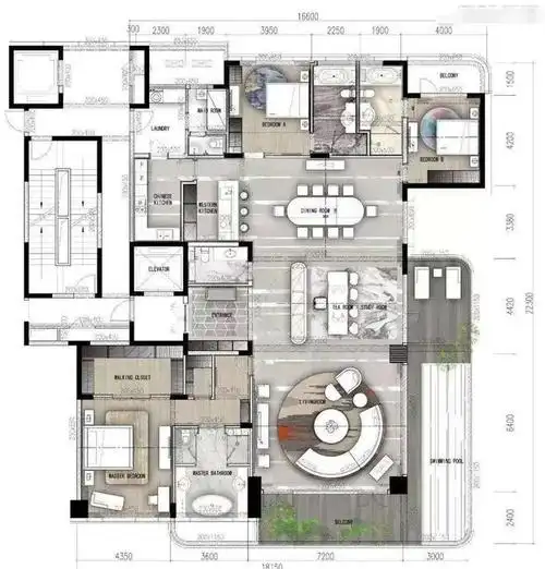 400平米殿堂级的豪华大平层户型带你体验真正的豪宅生活