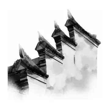 立体水墨画风格中国传统建筑徽式建筑屋檐png免抠图片