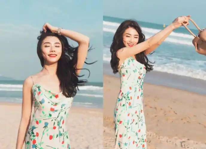 郑恺前女友漫步海边,一袭碎花长裙大展知性美,前男友看了会后悔!