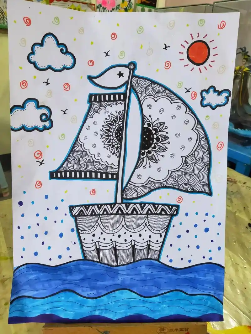 帆船线描创意画帆船线描创意画进阶班宝宝们进入状态