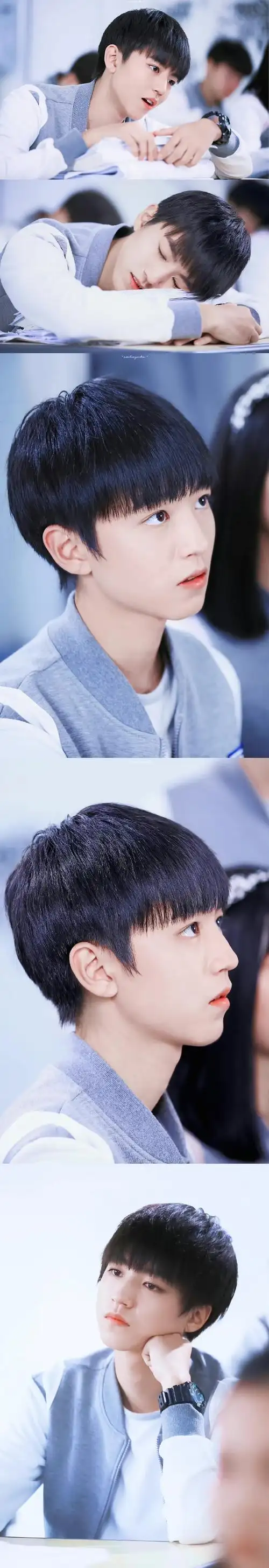 王俊凯蓝色校服造型