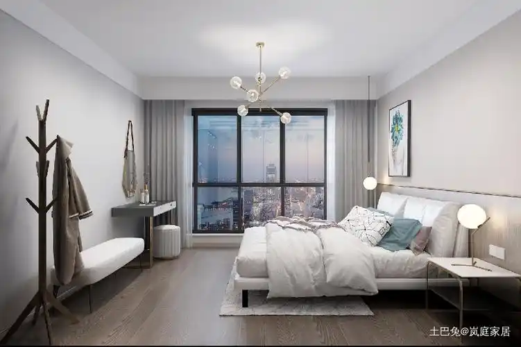 140㎡现代简约风格都市年轻人的精致卧室窗帘现代简约卧室设计图片