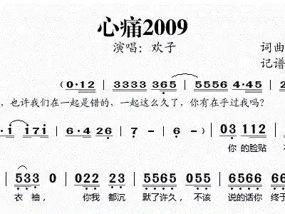 心痛2009 欢子 歌谱 简谱