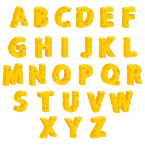 奶酪装饰字母,奶酪装饰字母, 矢量图