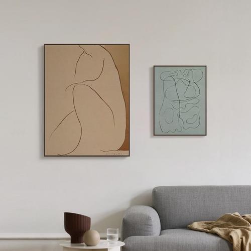 三小姐 北欧抽象线描人物装饰画小幅极简客厅书房玄关柜台画
