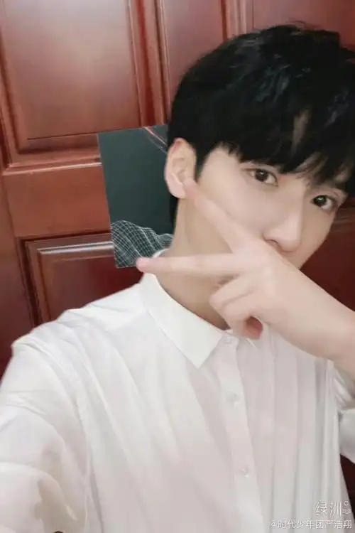 严浩翔双手比耶拍立得