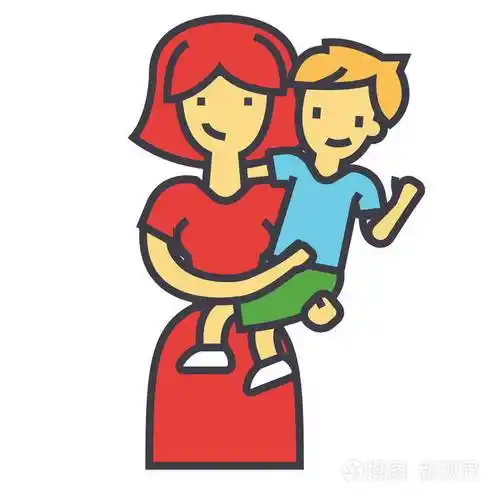 幸福的母亲和儿子,漂亮妈妈拥抱孩子概念.线矢量图标.可编辑的中风.