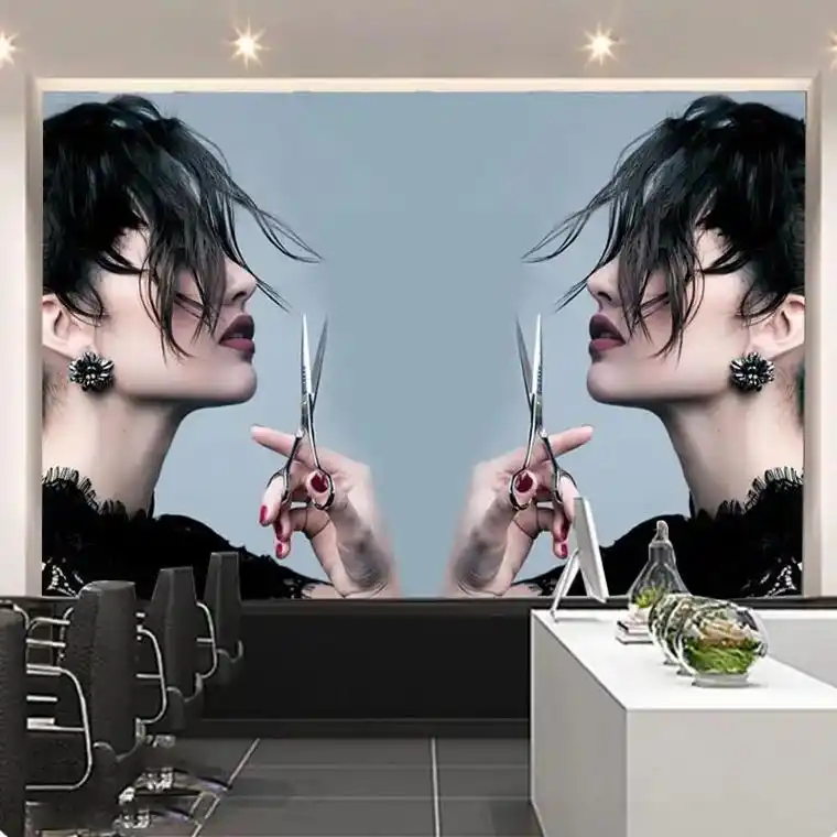 理发店美发店发廊墙纸.#网红背景墙 #理发店 #支持定制各种 - 抖音