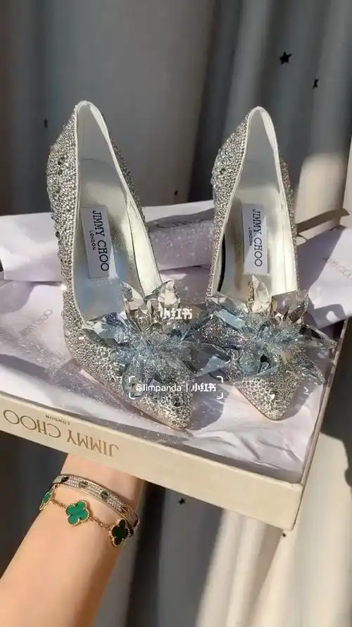 jimmychoo灰姑娘水晶鞋新娘婚鞋宴会高跟鞋