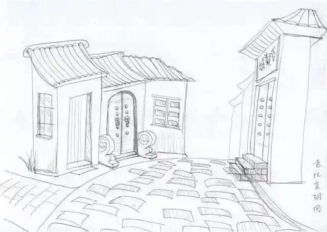 窗户歪歪斜斜,门窗的夸张透视表现旧社会的黑暗,压迫,无力