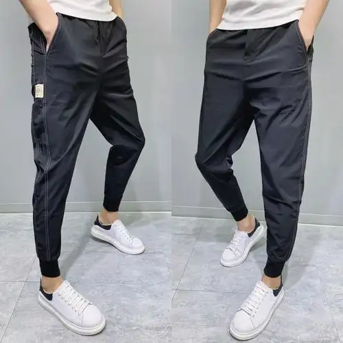 夏季新款男士冰丝休闲裤韩版修身小脚网红同款休闲裤