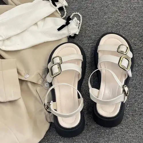 学生党必备简约白色凉鞋