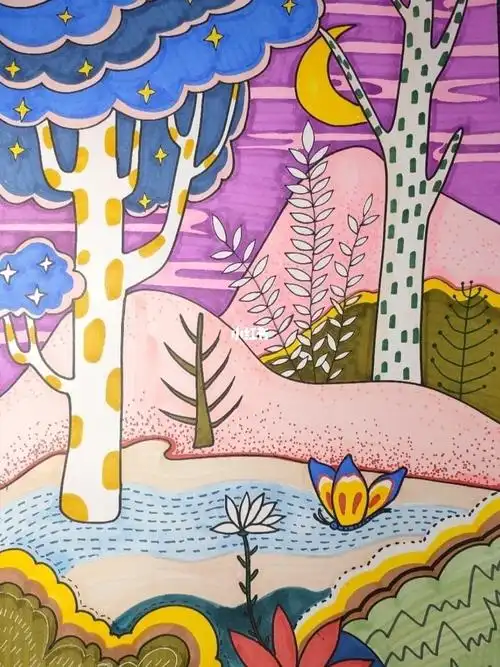 儿童装饰风景儿童色彩搭配画