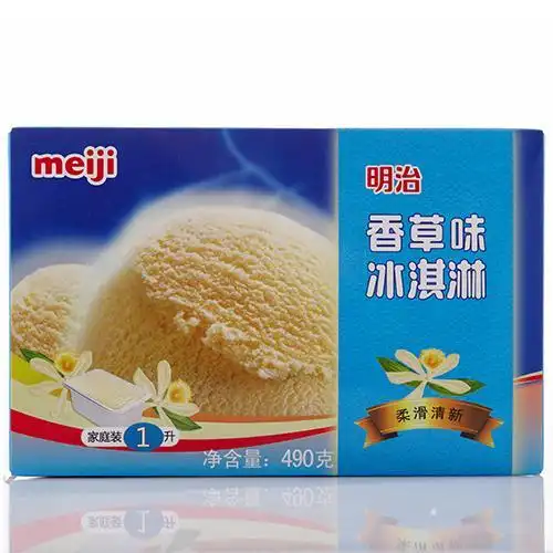 【三盒】明治家庭装 香草味冰淇淋490g盒装