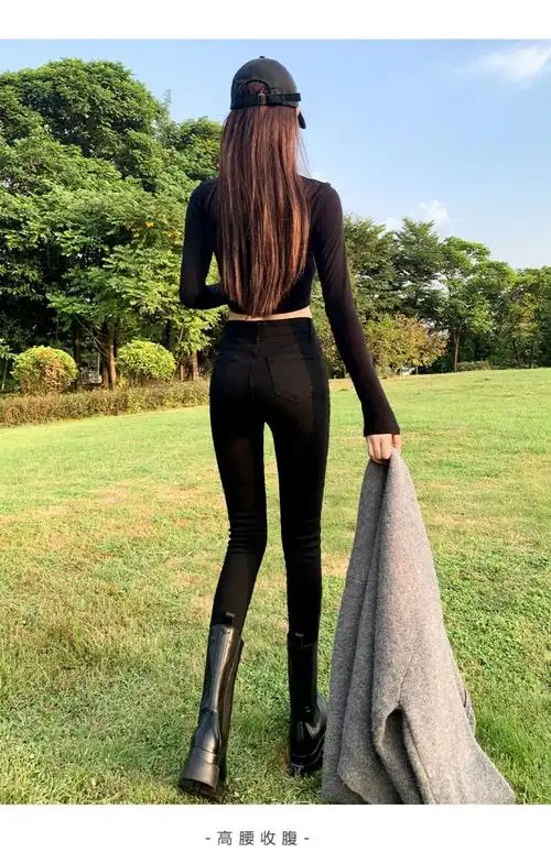高腰纯黑色牛仔裤女2024年春夏新款紧身显瘦时尚百搭修身女装裤子
