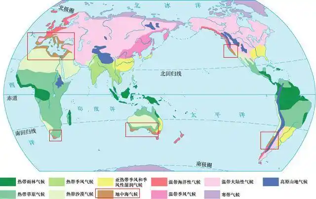地中海气候分布图