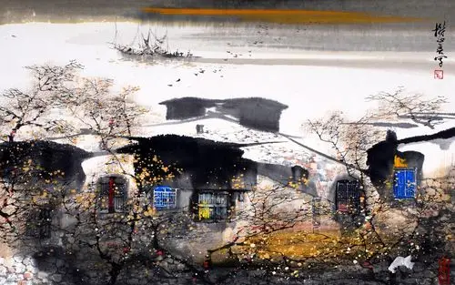 江南水乡古镇水墨画