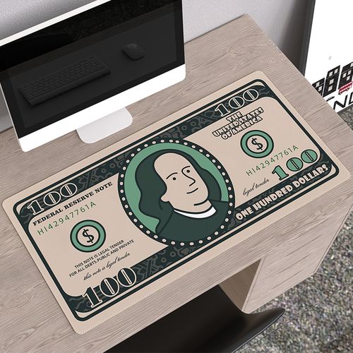 人民币卡通鼠标垫超大办公电脑笔记本个性动漫锁边加厚百元桌垫
